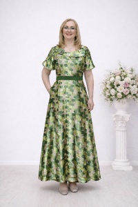 Rochie lunga de ocazie verde cu imprimeu in ton