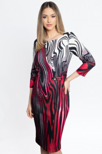 Rochie de zi imprimeu asimetric rosu - Img 1