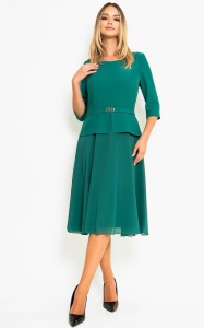 Rochie eleganta accesorizata cu peplum si insertie metalica in talie totcoaz