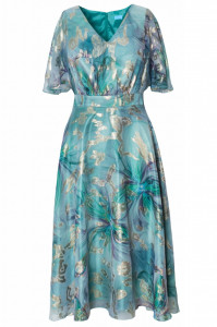 Rochie eleganta turcoaz cu auriu