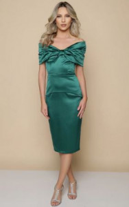 Rochie verde pe umeri cu funda la bust - Img 1