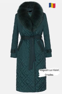 Mantou elegant cu blana naturala verde