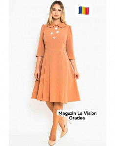 Rochie casual-office cu floare 3D aplicata in bust brej - Img 1