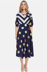Rochie de zi bleumarin cu buline si floare
