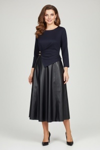 Rochie de zi cu piele ecologica R 52 bleumarin