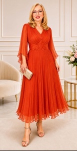 Rochie din matase naturala R 237 portocaliu marimi mari