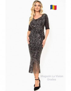 Rochie eleganta de ocazie din paiete cu franjuri la baza