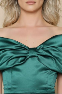 Rochie verde pe umeri cu funda la bust - Img 2
