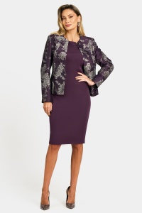 Costum elegant cu rochie 93din brocart mov - Img 2