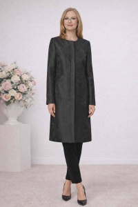 Pardesiu elegant marimi mari din brocart royal 748 negru