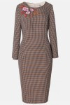 Rochie de zi maro cu broderie aplicata - Img 1
