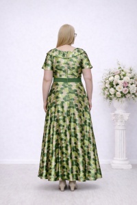 Rochie lunga de ocazie verde cu imprimeu in ton - Img 2