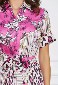 Rochie Andreea fuchsia tip camasa cu imprimeu floral si animal print - Img 2