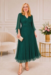 Rochie din matase naturala R 237 verde marimi mari