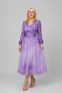 Rochie eleganta marimi mari din voal floral R 89 mov lavanda