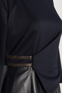 Rochie de zi cu piele ecologica R 52 bleumarin - Img 2