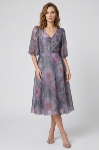 Rochie eleganta marimi mari din voal mov floral R! 214