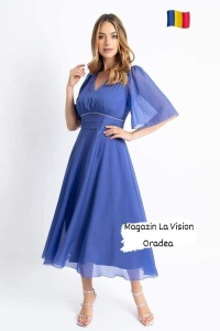 Rochie eleganta din voal cu lurex albastru turcuaz