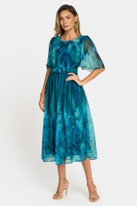 Rochie eleganta din voal vaporos R 857 turcuaz