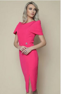 Rochie fuchsia cu maneci ample din falduri - Img 2
