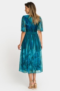 Rochie eleganta din voal vaporos R 857 turcuaz - Img 2
