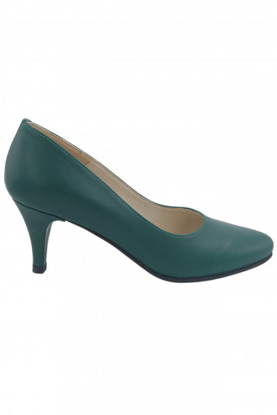Pantofi dama eleganti, piele naturala box, toc cui, verde. SANDALI