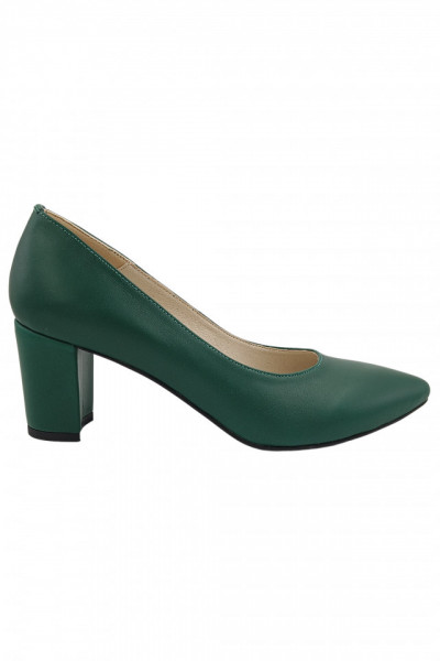 Pantofi dama eleganti, stiletto, piele naturala box, toc gros imbracat, verde. SANDALI