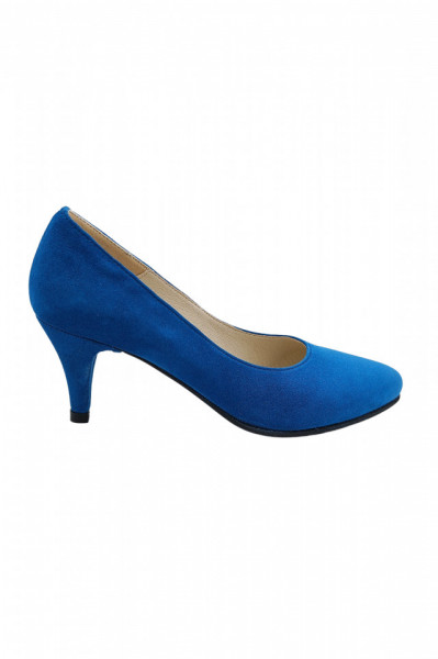 Pantofi dama eleganti, piele naturala velur, toc cui, albastru. SANDALI