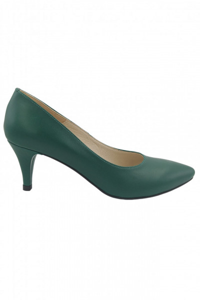 Pantofi dama, stiletto, piele naturala box, toc cui, verde, SANDALI