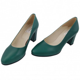 Pantofi dama eleganti, piele naturala, toc gros imbracat, verde. SANDALI