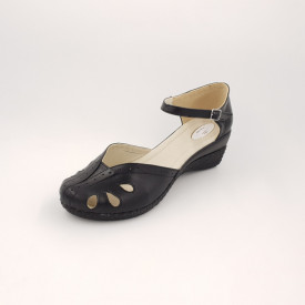 Sandale dama, demi-wedge, piele naturala negru