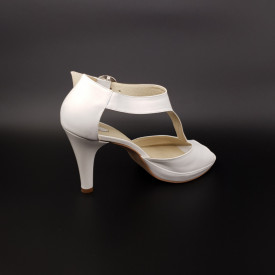 Sandale dama eleganti, cu platforma, piele naturala, alb, toc cui, Sandali