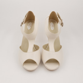 Sandale dama eleganti, piele naturala, cu platforma, toc cui, bej/alb, Sandali