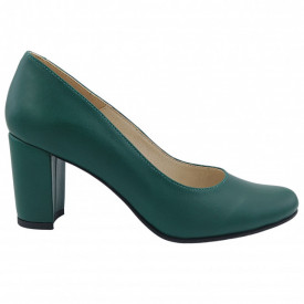 Pantofi dama eleganti, piele naturala box, toc mediu gros imbracat, verde. SANDALI