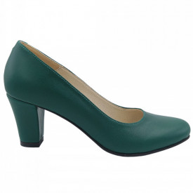 Pantofi dama eleganti, piele naturala, toc mediu gros imbracat, verde, SANDALI