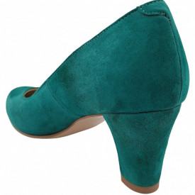 Pantofi dama eleganti, piele naturala velur, toc mediu gros imbracat, verde, SANDALI