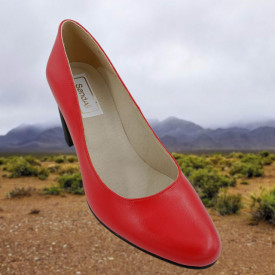 Pantofi dama eleganti, piele naturala, toc mediu gros, cu striati, rosu, Sandali