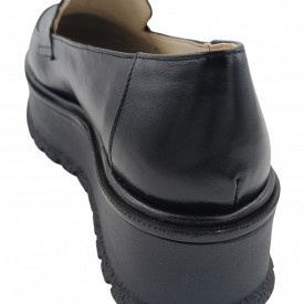 Pantofi mocasini dama, piele naturala box, talpa usoara inalta, negru, SANDALI