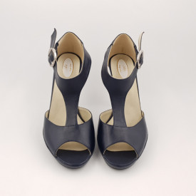 Sandale dama eleganti, piele naturala, cu platforma, toc cui, bleumarin, Sandali