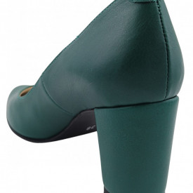 Pantofi dama eleganti, piele naturala box, toc mediu gros imbracat, verde. SANDALI
