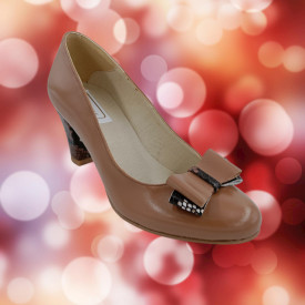 Pantofi dama eleganti, piele naturala, funda, toc mediu gros imbracat cu imprimeu sarpe, bej, Sandali