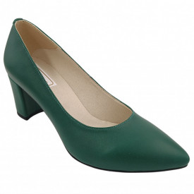 Pantofi dama eleganti, stiletto, piele naturala box, toc gros imbracat, verde. SANDALI