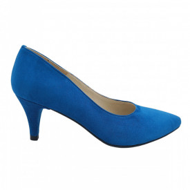 Pantofi dama, stiletto, piele naturala velur, toc cui, albastru, SANDALI
