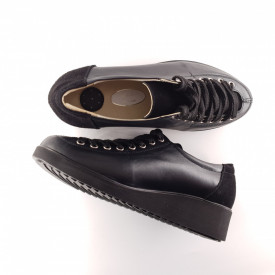 Pantofi dama casual, piele naturala, combinate, negru, Sandali