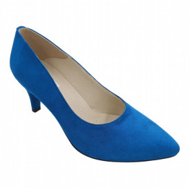 Pantofi dama, stiletto, piele naturala velur, toc cui, albastru, SANDALI