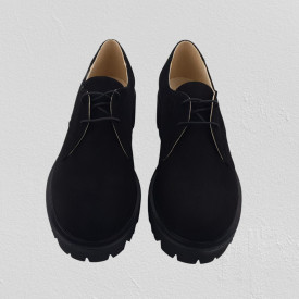 Pantofi oxford dama, piele naturala velur, talpa usoara, crampoane mari, negru, Sandali