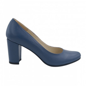 Pantofi dama eleganti, piele naturala box, toc mediu gros imbracat, albastru. SANDALI
