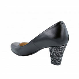 Pantofi dama eleganti, piele naturala, toc mediu gros imbracat cu glitter argintiu, negru, Sandali