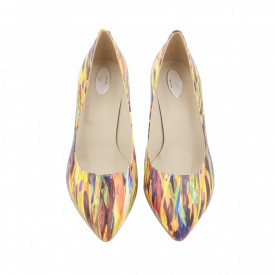 Pantofi dama eleganti, stiletto, piele naturala, toc gros, picturi colorate, Sandali