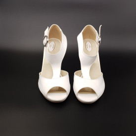 Sandale dama eleganti, cu platforma, piele naturala, alb, toc cui, Sandali